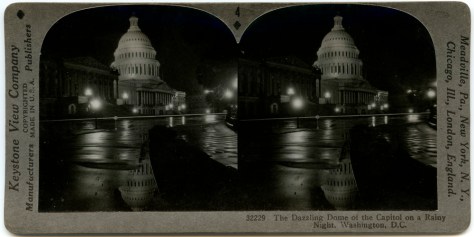 The US Capitol Dome reflected in the rain