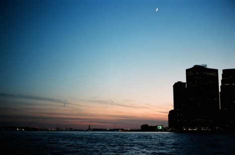 NY Harbor - Brooklyn View, with Moon and Statue of Liberty