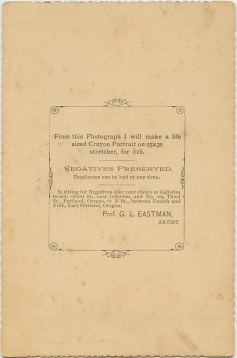 Verso, G.L. Eastman portrait