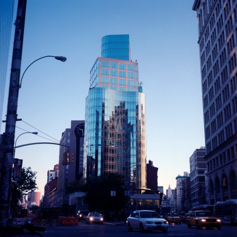 Bow-front building, Manhattan, Evening