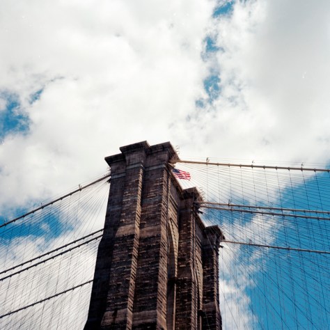 Brooklyn Bridge, Flag, Clouds