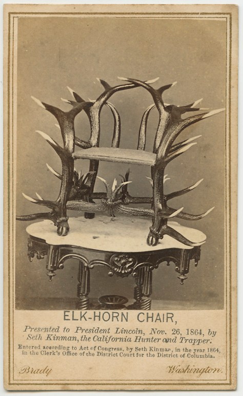 Elkhorn Chair given to A. Lincoln by Seth Kinman, 1864