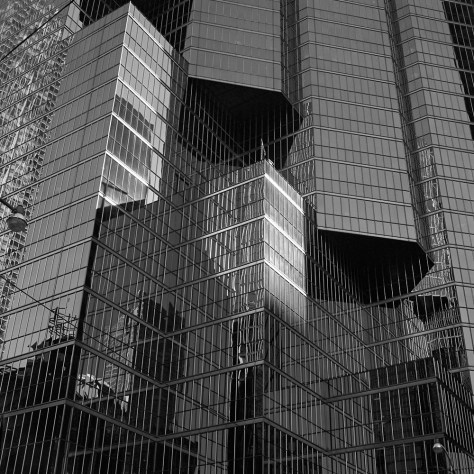 Two Streetlamps, Reflections, Glass and Steel