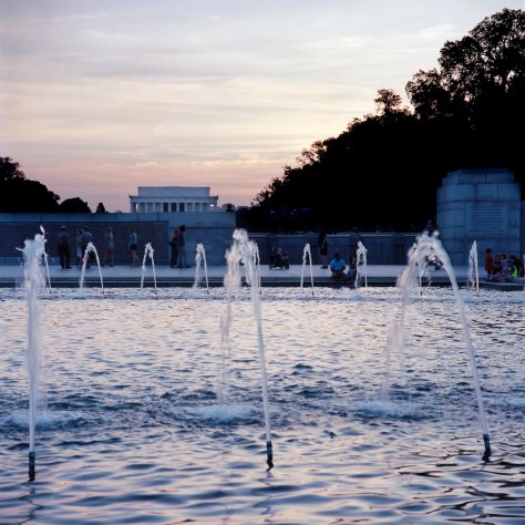 WW II Memorial, Fountain, Lincoln Memorial, Sunset